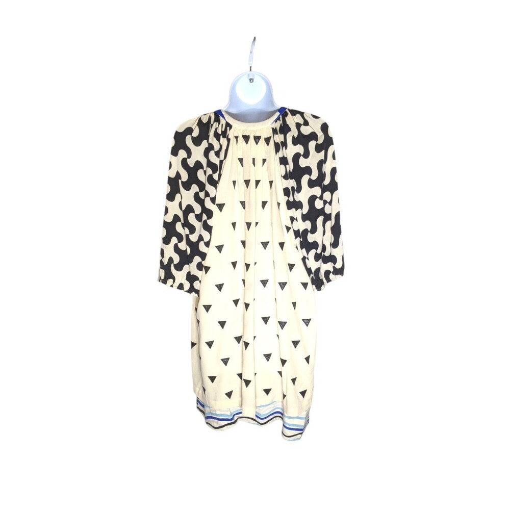 DVF Diane von Furstenberg 100% Silk Tunic Mini Dress Sz 0 XS S Ivory Geometric - Picture 13 of 16